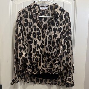 Black and Beige Leopard Print Blouse